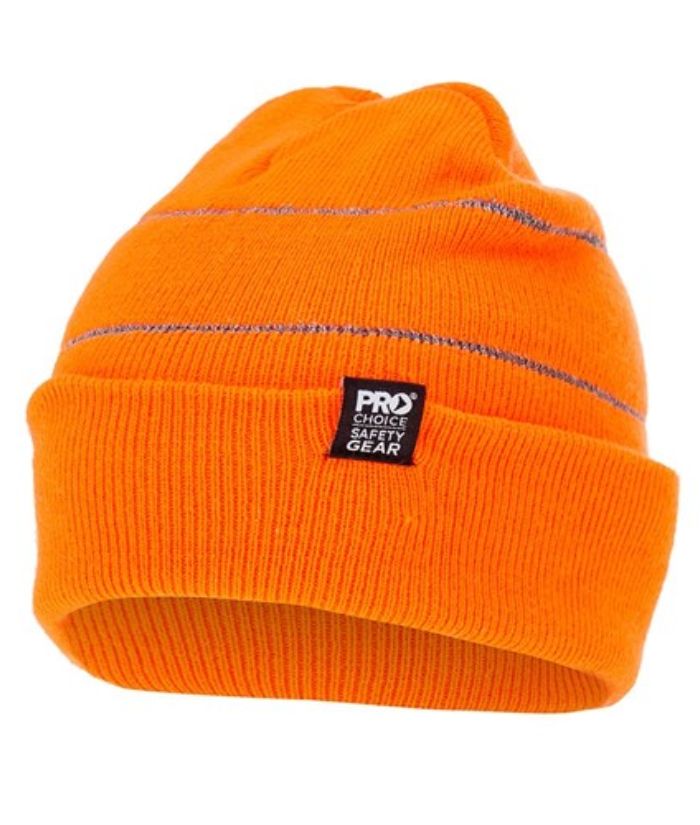 Hi Vis Orange Beanie with Retro-Reflective Stripes