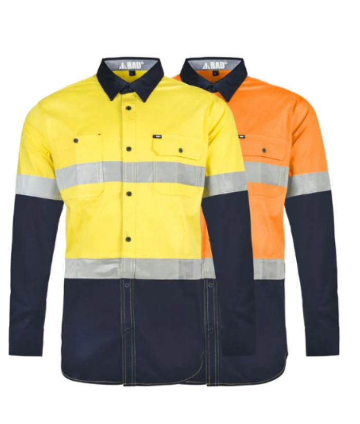 BAD Workwear Stretch Long Sleeve Hi Vis Shirt with Reflective Tape