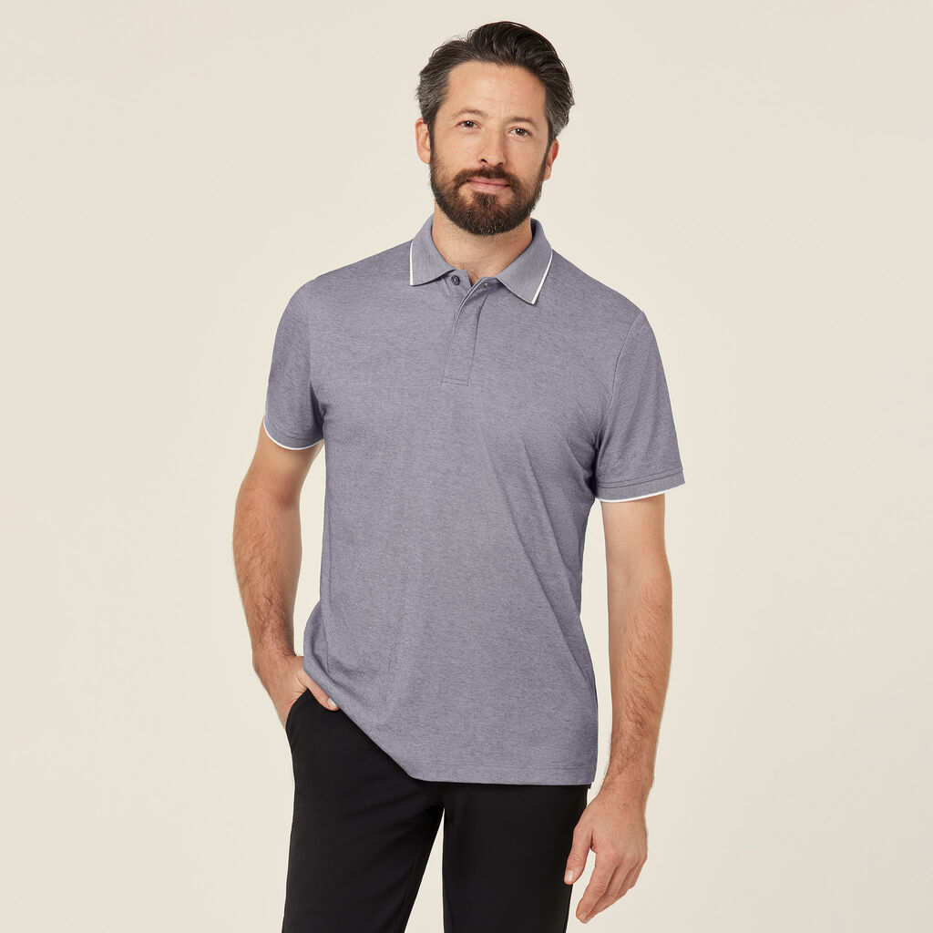 TEXTURED COTTON POLY SHORT SLEEVE POLO