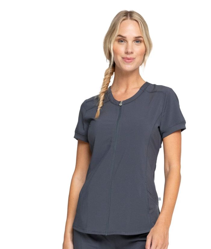 Infinity Zip Front Round Neck Anti-Microbial Women's Scrub Top