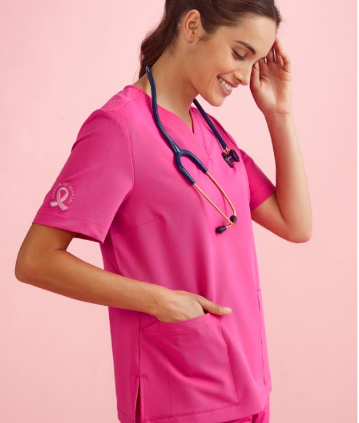 Womens Pink V-Neck Scrub Top