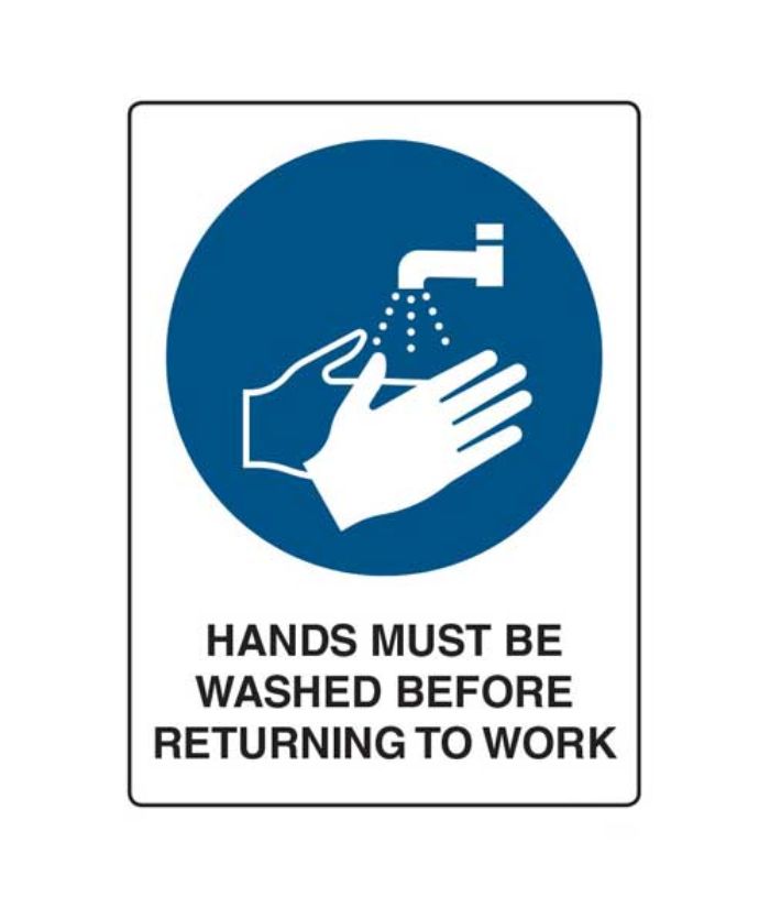 Hands Must Be Washed Before Returning To Work Sign