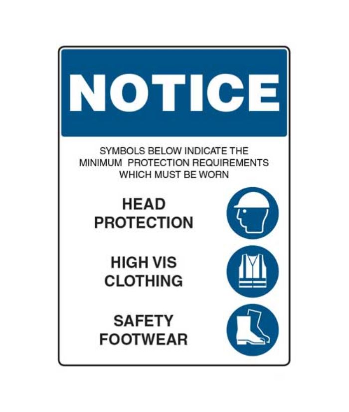 Notice-Head Protection, Hi-Vis & Safety Footwear Area Sign