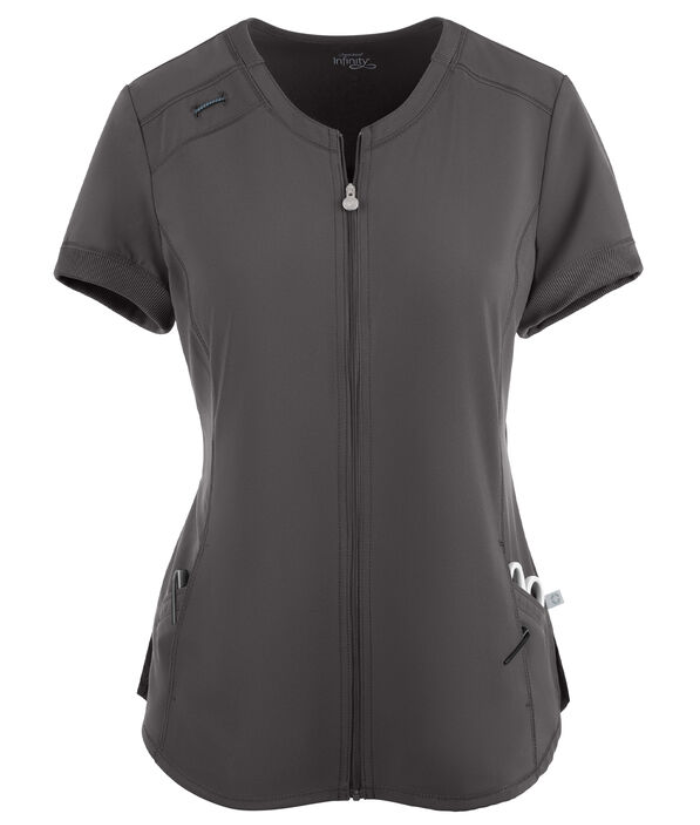 Infinity Zip Front Round Neck Anti-Microbial Women's Scrub Top