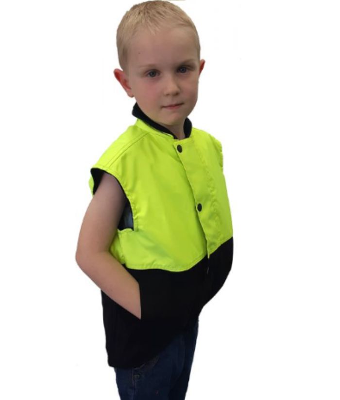 Caution Children's Hi Vis Oilskin Sleeveless Vest