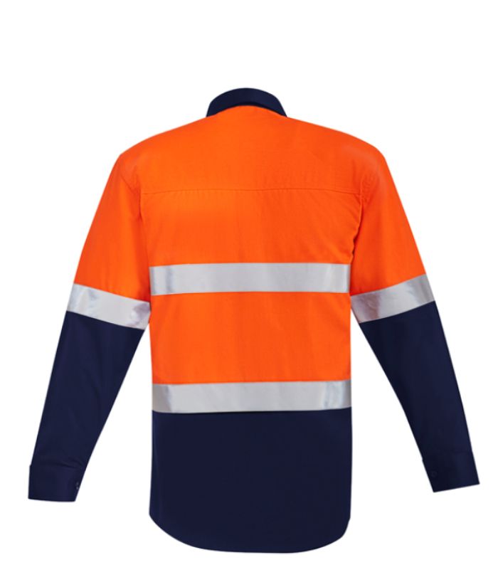 Mens Orange Flame Hi Vis Open Front Spliced Shirt - Hoop Taped