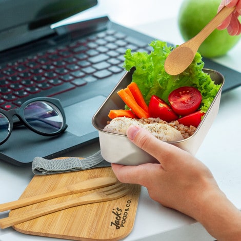 Stainless Steel Bamboo Lunch Box - Uniforms and Workwear NZ - Ticketwearconz