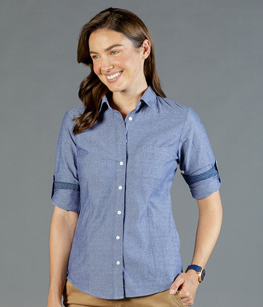 Hardware Chambray Dobby Long Sleeve Womens Shirt-1713whl