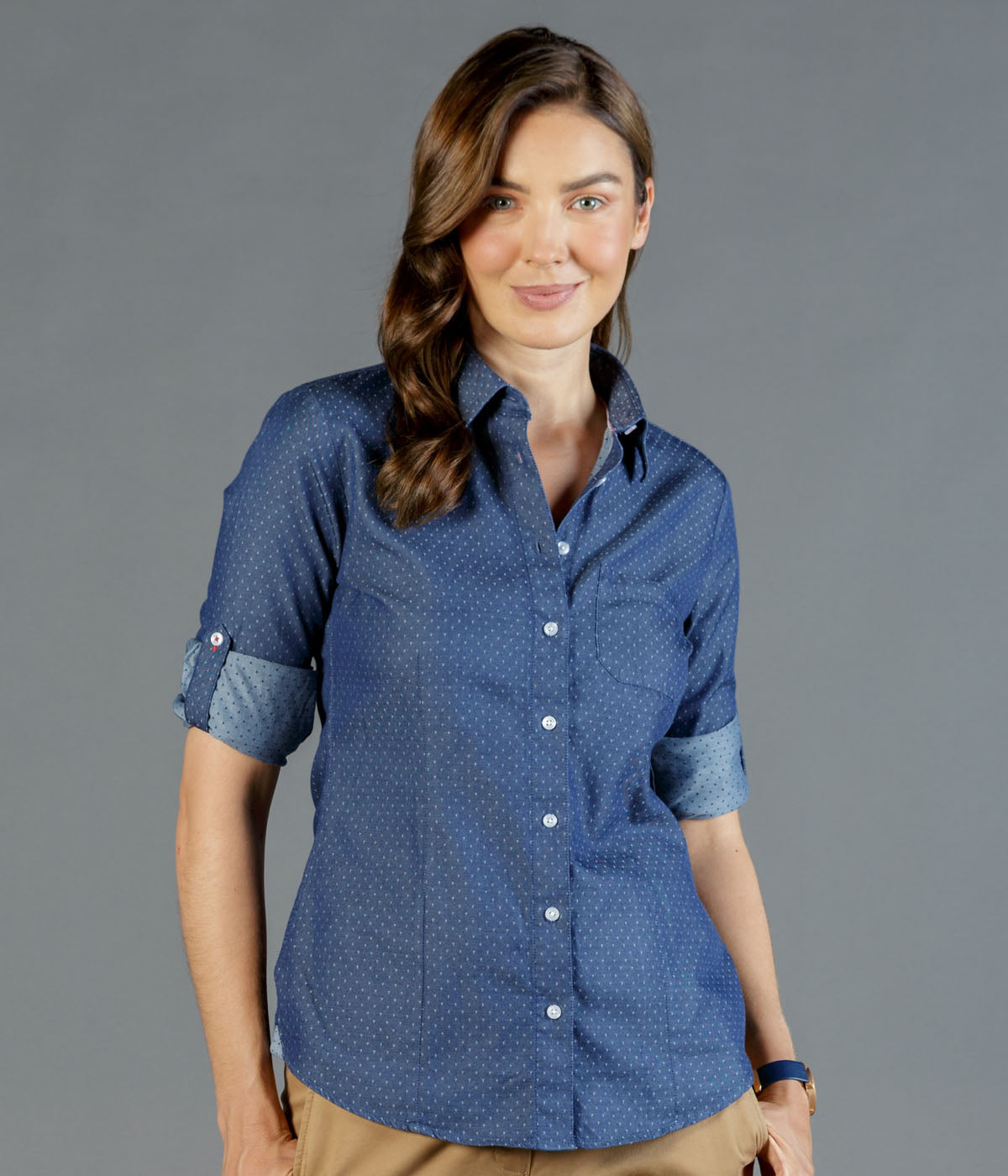 Wellington Denim Dobby Long Sleeve Womens Shirt-1714whl