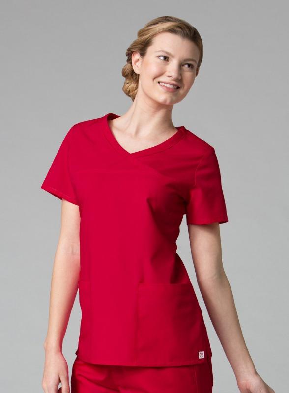 Red Panda Curved Mock Wrap Top