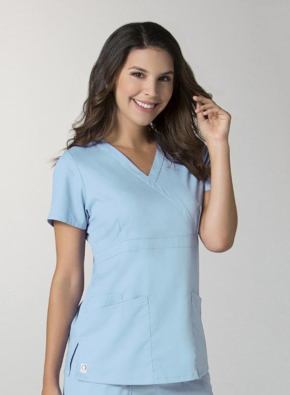 EON Back Mesh, V-Neck, Mock Wrap Scrub Top