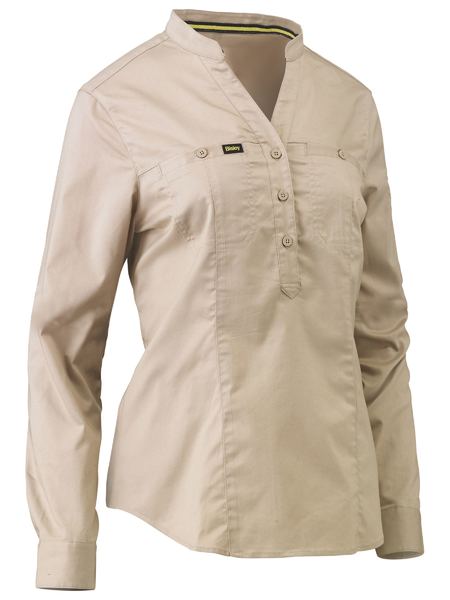 womens-work-shirt-bisley-long-sleeves-100%-cotton-navy