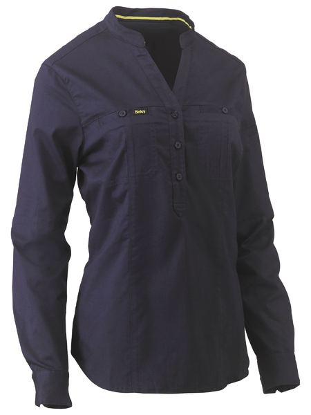 womens-work-shirt-bisley-long-sleeves-100%-cotton-navy