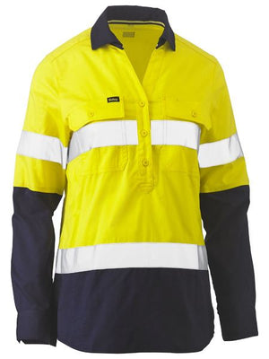 Bisley Womens Hi Vis Taped Stretch Shirt - Yellow/Navy