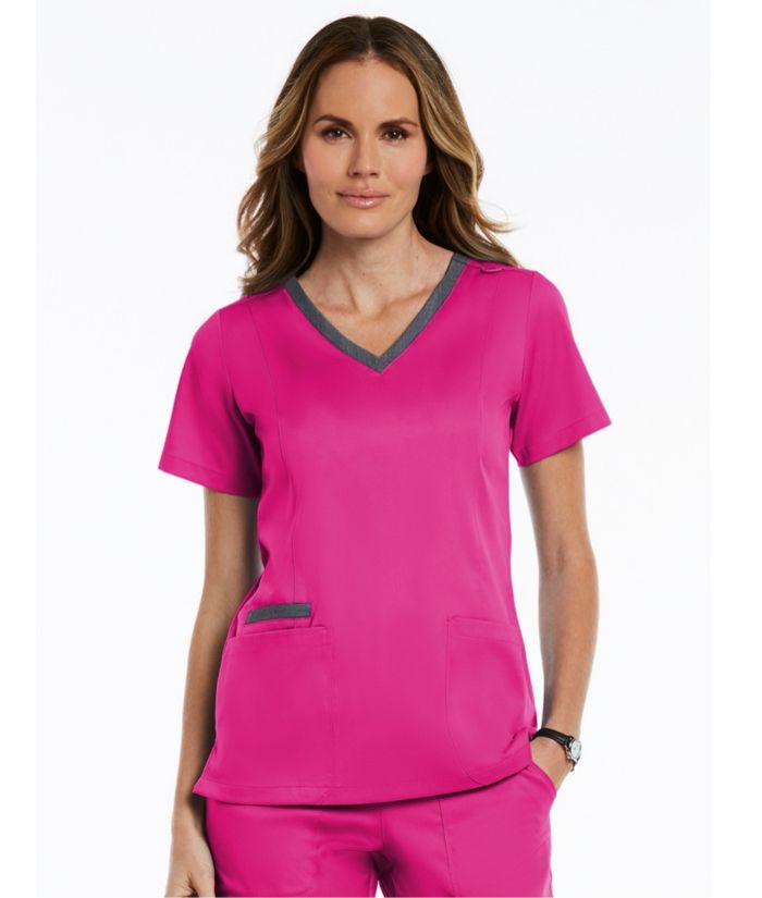 matrix-maevn-double-v-neck-contrast-scrub-top-hot-pink-3502