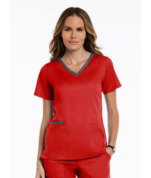 Matrix Contrast Double V-Neck Top - Uniforms and Workwear NZ - Ticketwearconz