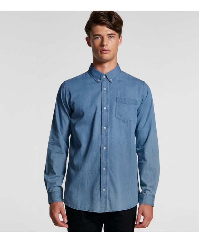 Mens Blue Denim Long Sleeve Shirt - Uniforms and Workwear NZ - Ticketwearconz