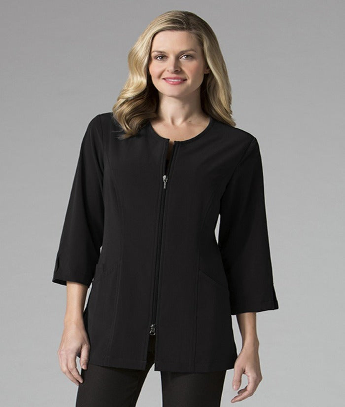 maevn-ladies-3/4-sleeve-lab-jacket-zip-front-8803-black-