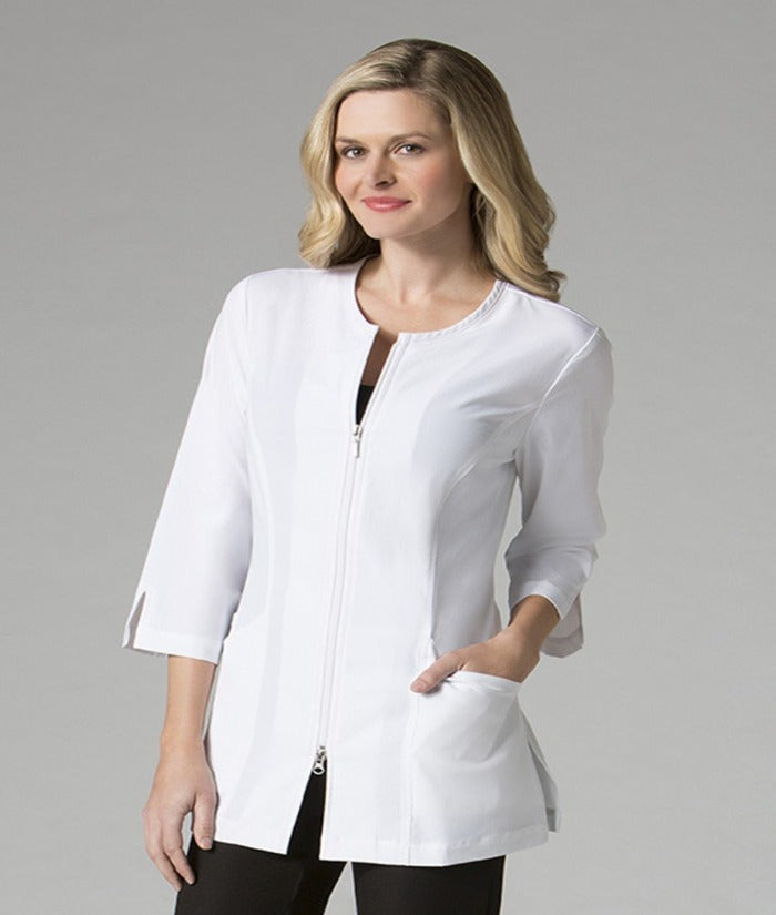 womans -Maevn-ladies-3/4-Sleeve-Lab-Jacket-coat-zip-front-white