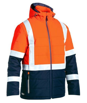 bisley, hi vis, taped, day -night, puffer jacket, BJ6929H, orange-navy, yellow-navyT