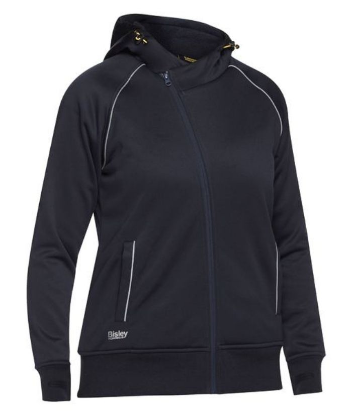 bisley womens fleece hoodie with sherpa lining, full zip, navy, bkl6925