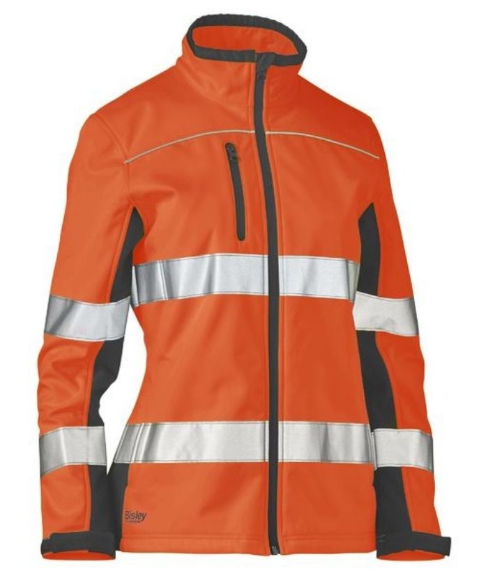 Bisley-womens-hi vis-softshell-jacket-taped-day-night-BJL6059T-orange-navy