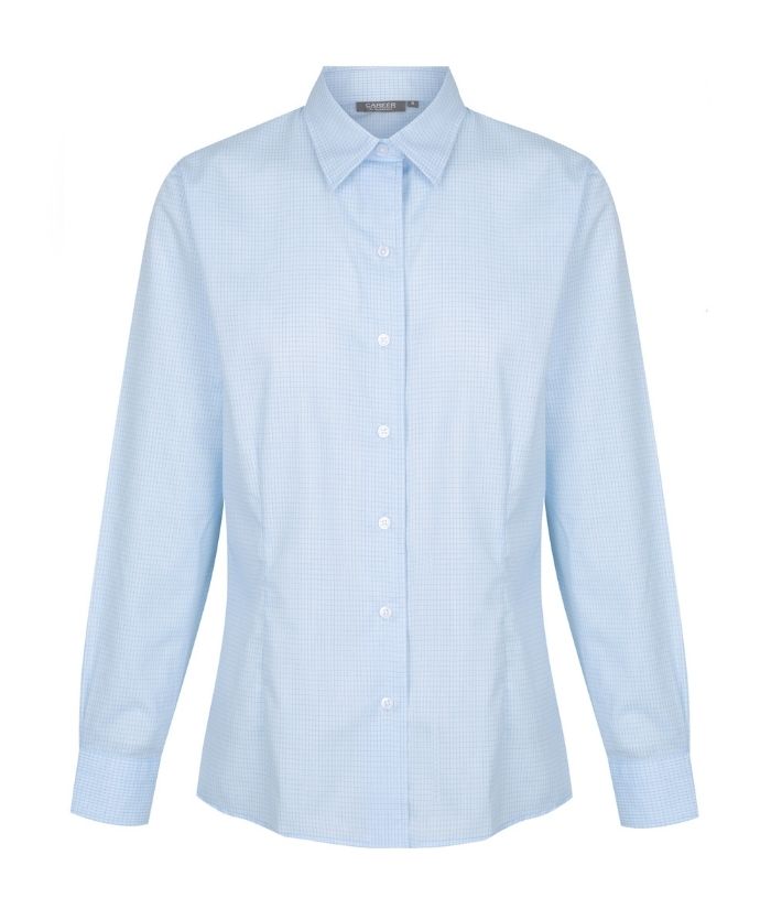 Gloweave-bell-mini-check-womens-ladies-long-sleeve-business-shirt-1295WL-blue-check