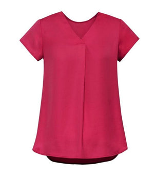 Womens Kayla V-neck Pleat Blouse - Uniforms and Workwear NZ - Ticketwearconz