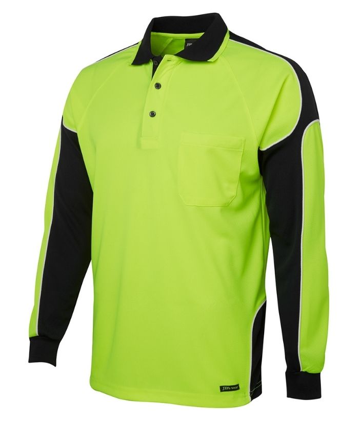 Hi Vis, Long Sleeve, Arm Panel Polo - Uniforms and Workwear NZ - Ticketwearconz