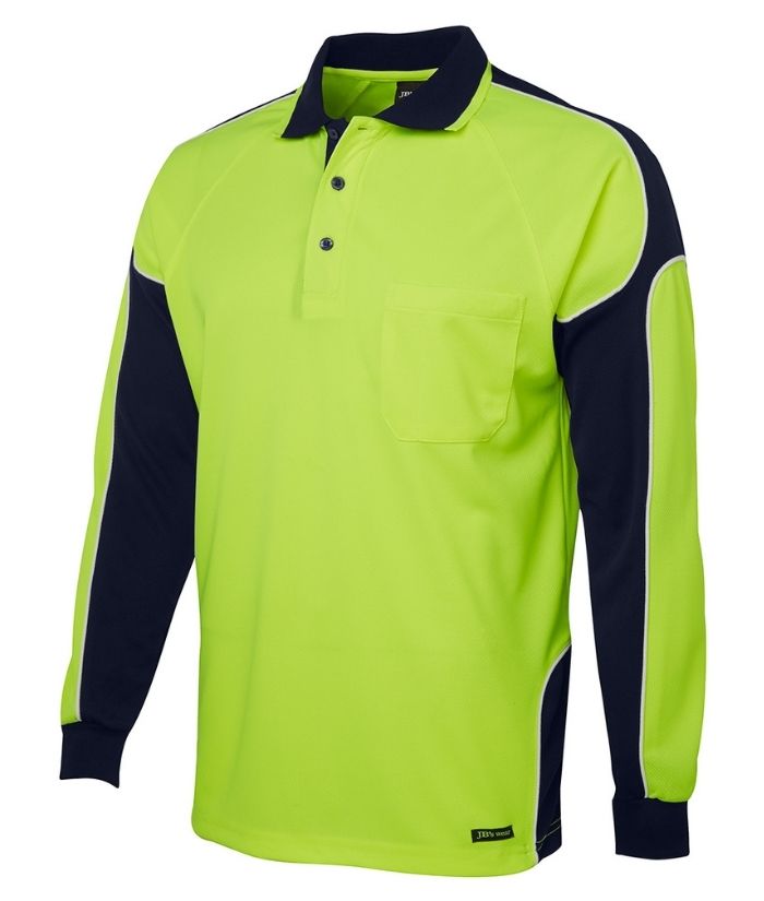 Hi Vis, Long Sleeve, Arm Panel Polo - Uniforms and Workwear NZ - Ticketwearconz