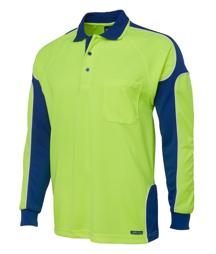 Hi Vis, Long Sleeve, Arm Panel Polo - Uniforms and Workwear NZ - Ticketwearconz