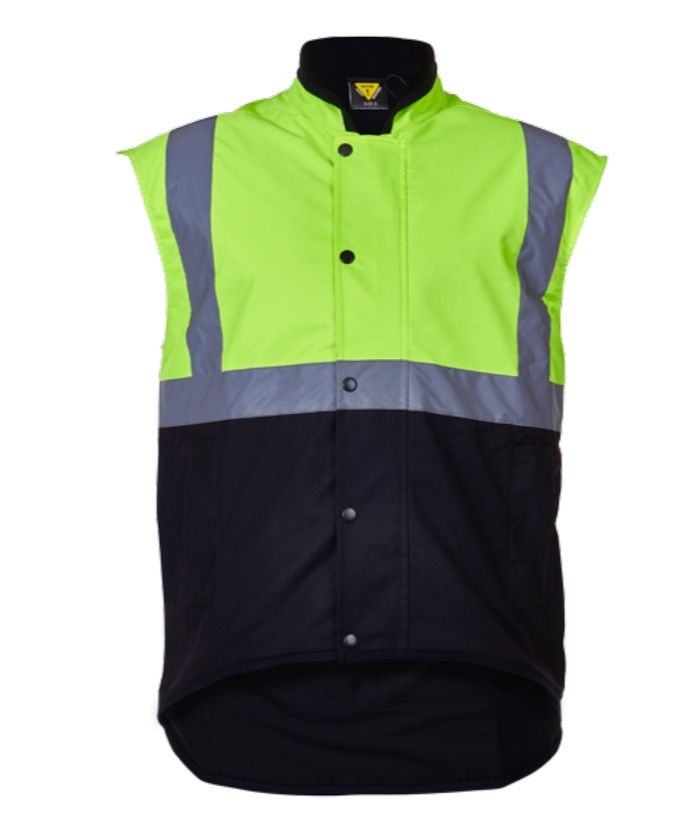 caution-day-night-oilskin-vest-fleece-lined-PCO1340-yellow-brown