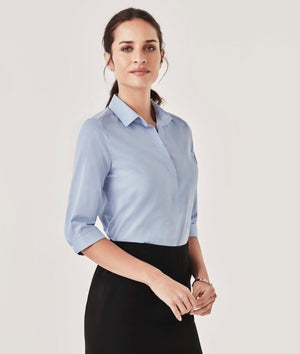 womans-womens-chambray-3/4-sleeve-shirt-biz-corporate-cotton