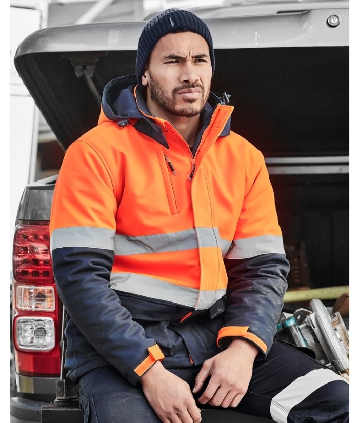 Syzmik-Unisex-Hi-Vis-Antartic-Softshell-Taped-Jacket-ZJ553-orange-navy