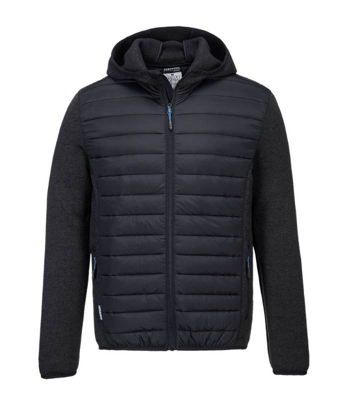 T832-KX3-Baffle-fleece-sleeve-puffer-jacket-black-marle-grey-uniform-winter