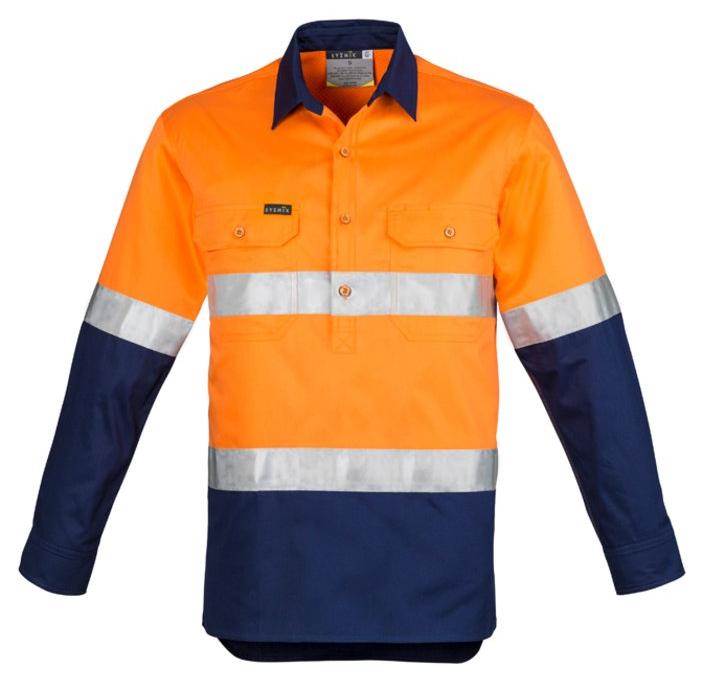 Mens Hi Vis Closed Front L/S Shirt - Hoop Taped-zw550