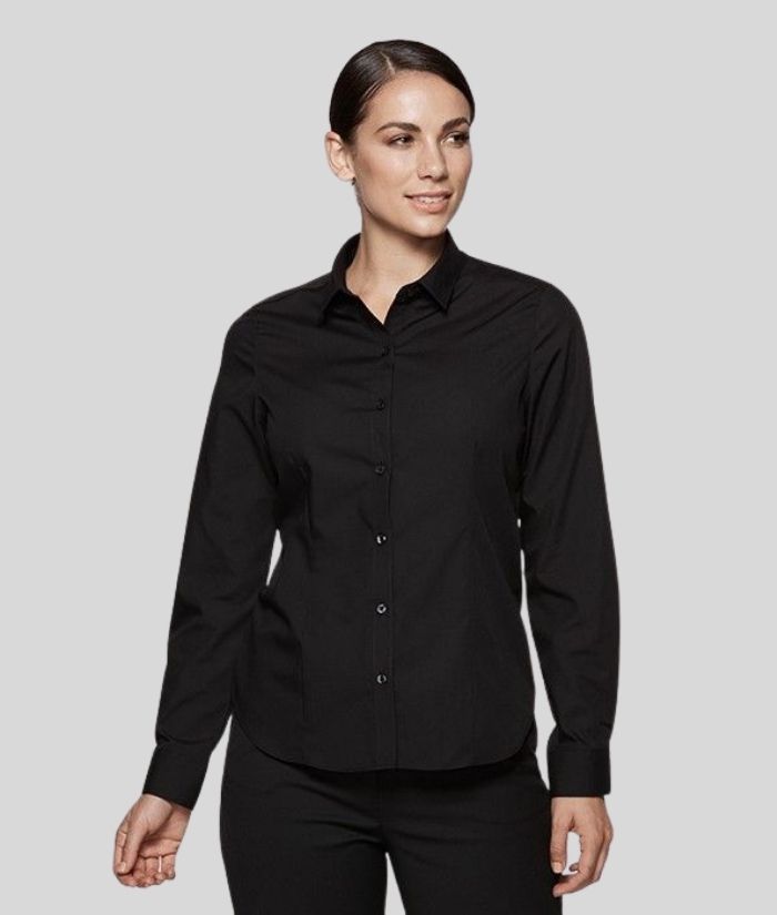 aussie-pacific-lady-womens-ladies-kingswood-polycotton-long-sleeve-shirt-2910L-black-white