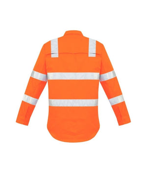 back-syzmik-zw680-mens-hi-vis-X-vic-rail-taped-ttmc-long-sleeve-shirt-orange-reflective-tape