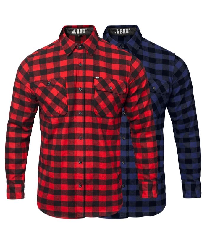 bad-workwear-flannel-check-long-sleeve-shirt-flannelette-red-blue-warm-winter