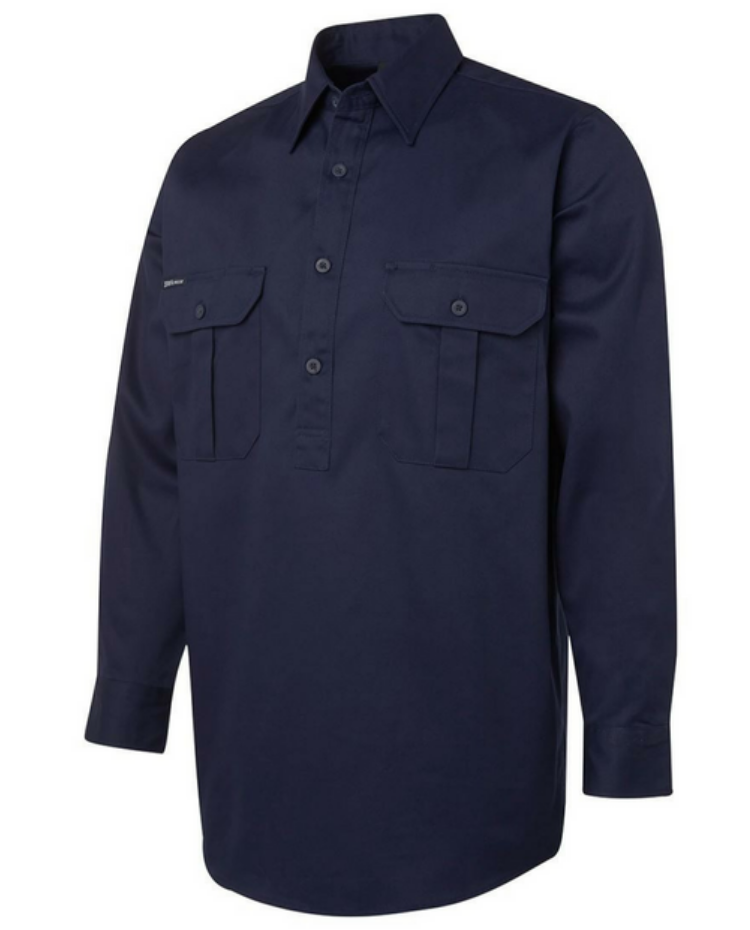 Closed Front Drill Long Sleeve Shirt-6WSCF