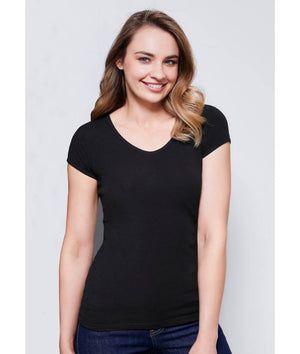 biz-collection-womens-ladies-viva-v-neck-tee-tshirt-black-T403L