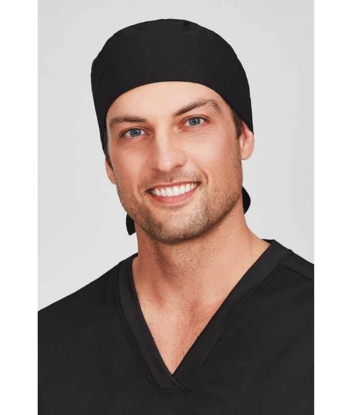 black-worn-bizcare-unisex-scrub-cap-CSC249U-riley-scrub-top-black