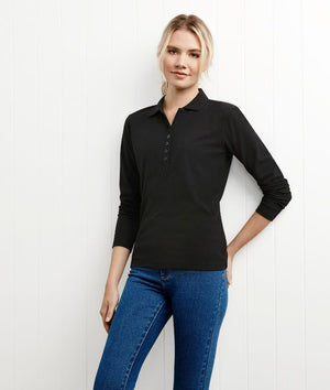 bIZ cOLLECTION lADIES cREW lONG sLEEVE pOLO. p400ll Colour: Black