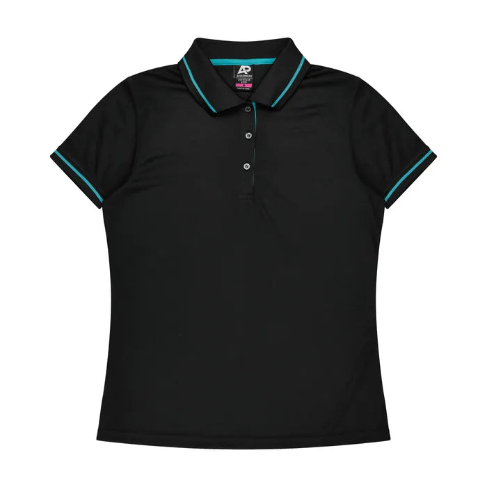 black-teal-aussie-pacific-womens-ladies-cottesloe-short-sleeve-polo-2319