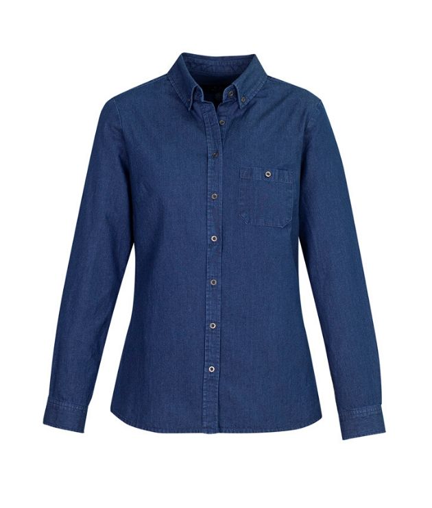 Indie Womens Long Sleeve Denim Shirt - Uniforms and Workwear NZ - Ticketwearconz