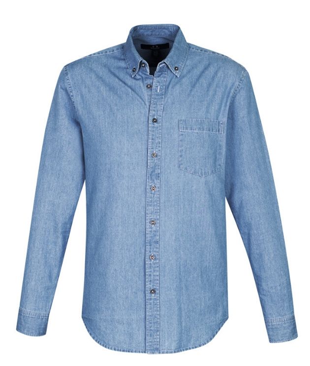 Indie Mens Long Sleeve Denim Shirt - Uniforms and Workwear NZ - Ticketwearconz