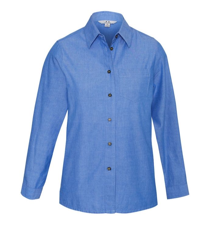 Ladies Wrinkle Free, Chambray Long Shirt Shirt - Uniforms and Workwear NZ - Ticketwearconz