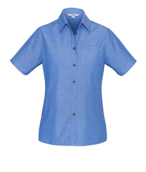 Ladies Wrinkle Free, Chambray Short Shirt Shirt - Uniforms and Workwear NZ - Ticketwearconz