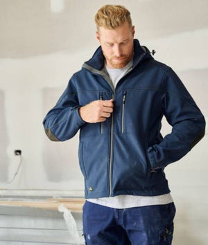 model-navy-bisley-bj6570-mens-flex-move-softshell-jacket-with pack-away-hood