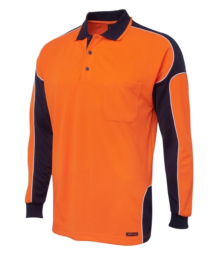 Hi Vis, Long Sleeve, Arm Panel Polo - Uniforms and Workwear NZ - Ticketwearconz